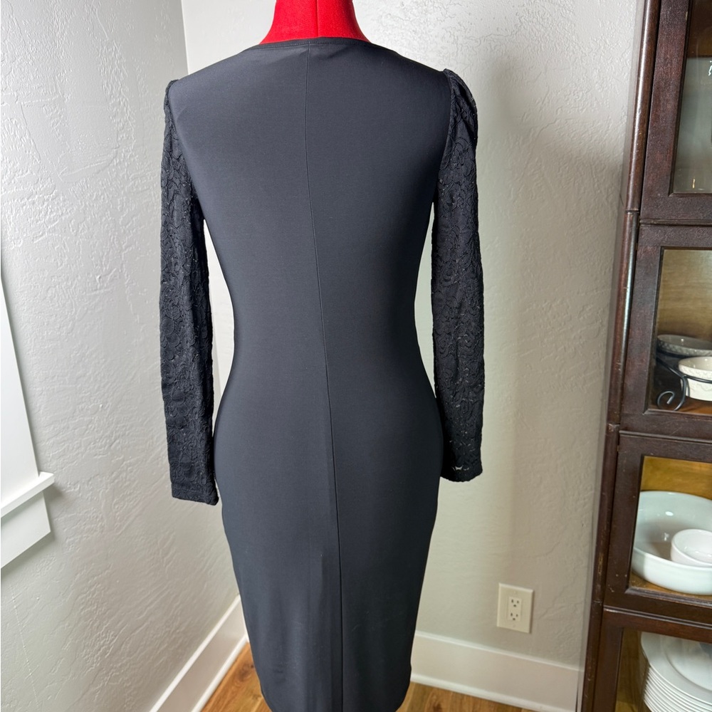 Lauren Ralph Lauren Black Wrap Sheath Dress Lace Long Sleeve Cocktail Size 0 - Picture 7 of 12